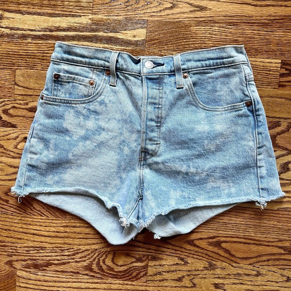 Levi's Pants - Levi's 501 Shorts Womens Blue High Rise Acid Wash Denim Cutoff Button Fly Sz 28